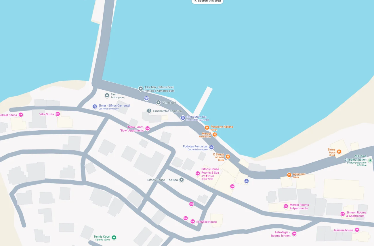 Public transport and taxi stand near sifnos port