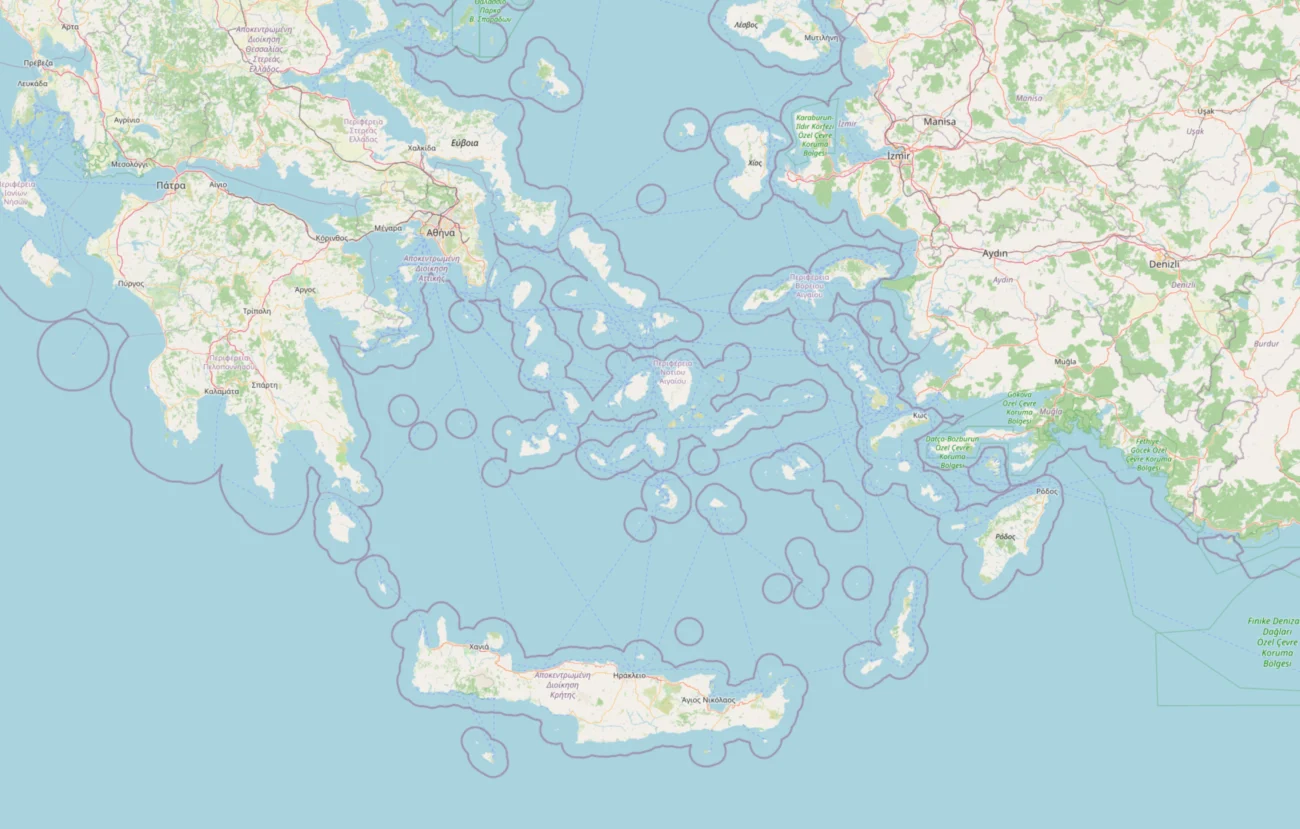 Map of the Cyclades islands in Greece